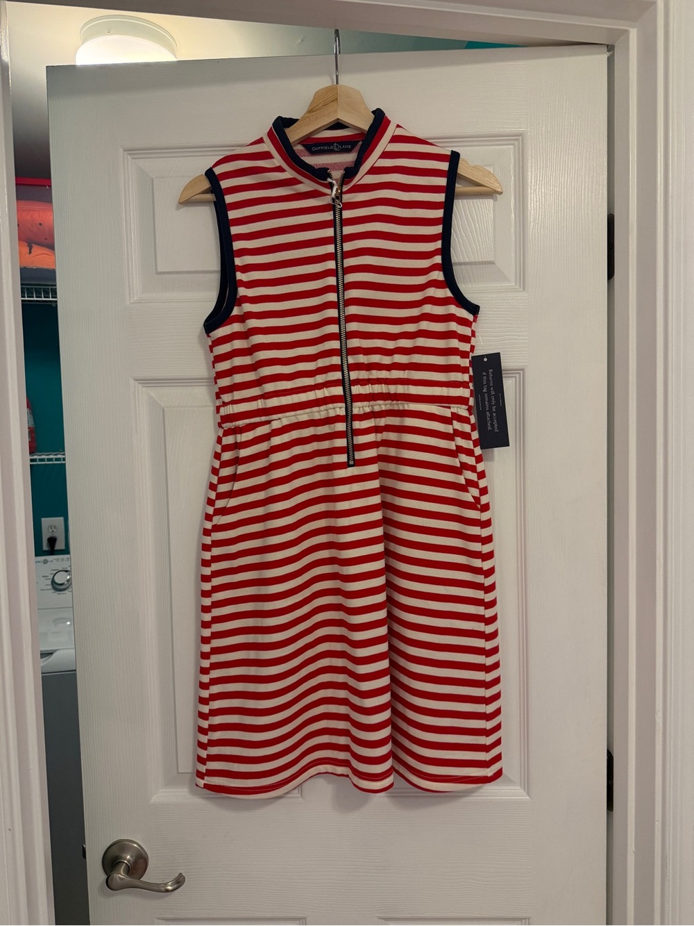 NWT Duffield Lane Sleeveless Red & Cream Striped Zip-Front Dress Small